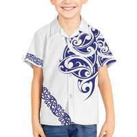 All White Maori Tribal Tattoo Personalised Family Matching Puletasi and Hawaiian Shirt Dark Blue Polynesian Style - Polynesian Pride