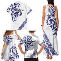 All White Maori Tribal Tattoo Personalised Family Matching Tank Maxi Dress and Hawaiian Shirt Dark Blue Polynesian Style - Polynesian Pride