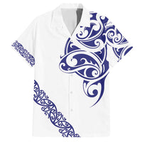 All White Maori Tribal Tattoo Personalised Family Matching Tank Maxi Dress and Hawaiian Shirt Dark Blue Polynesian Style - Polynesian Pride
