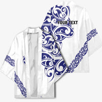 All White Maori Tribal Tattoo Personalised Kimono Dark Blue Polynesian Style - Polynesian Pride