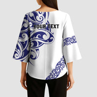 All White Maori Tribal Tattoo Personalised Kimono Sleeve Blouse Dark Blue Polynesian Style - Polynesian Pride