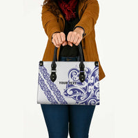 All White Maori Tribal Tattoo Personalised Leather Bag Dark Blue Polynesian Style - Polynesian Pride