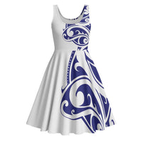 All White Maori Tribal Tattoo Personalised Midi Dress Dark Blue Polynesian Style - Polynesian Pride