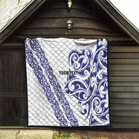 All White Maori Tribal Tattoo Personalised Quilt Dark Blue Polynesian Style - Polynesian Pride