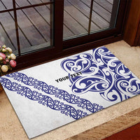 All White Maori Tribal Tattoo Personalised Rubber Doormat Dark Blue Polynesian Style - Polynesian Pride