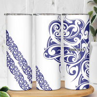 All White Maori Tribal Tattoo Personalised Skinny Tumbler Dark Blue Polynesian Style - Polynesian Pride