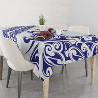 All White Maori Tribal Tattoo Personalised Tablecloth Dark Blue Polynesian Style - Polynesian Pride
