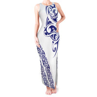 All White Maori Tribal Tattoo Personalised Tank Maxi Dress Dark Blue Polynesian Style - Polynesian Pride