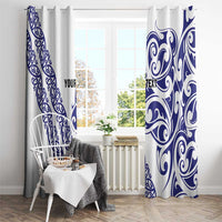 All White Maori Tribal Tattoo Personalised Window Curtain Dark Blue Polynesian Style - Polynesian Pride