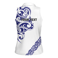 All White Maori Tribal Tattoo Personalised Women Sleeveless Polo Shirt Dark Blue Polynesian Style - Polynesian Pride