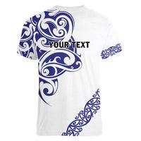 All White Maori Tribal Tattoo Personalised Women V-Neck T-Shirt Dark Blue Polynesian Style - Polynesian Pride
