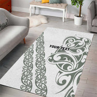 All White Maori Tribal Tattoo Personalised Area Rug Moss Green Polynesian Style - Polynesian Pride