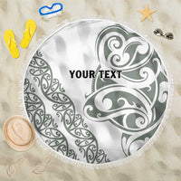 All White Maori Tribal Tattoo Personalised Beach Blanket Moss Green Polynesian Style - Polynesian Pride
