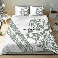 All White Maori Tribal Tattoo Personalised Bedding Set Moss Green Polynesian Style - Polynesian Pride