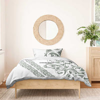 All White Maori Tribal Tattoo Personalised Bedding Set Moss Green Polynesian Style - Polynesian Pride