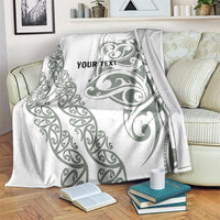All White Maori Tribal Tattoo Personalised Blanket Moss Green Polynesian Style - Polynesian Pride