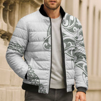 All White Maori Tribal Tattoo Personalised Bomber Puffer Jacket Moss Green Polynesian Style - Polynesian Pride