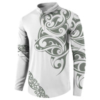 All White Maori Tribal Tattoo Personalised Button Sweatshirt Moss Green Polynesian Style - Polynesian Pride