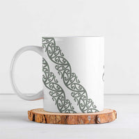 All White Maori Tribal Tattoo Personalised Ceramic Mug Moss Green Polynesian Style - Polynesian Pride