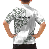 All White Maori Tribal Tattoo Personalised Family Matching Long Sleeve Bodycon Dress and Hawaiian Shirt Moss Green Polynesian Style - Polynesian Pride