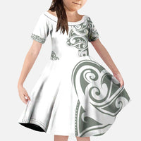 All White Maori Tribal Tattoo Personalised Family Matching Mermaid Dress and Hawaiian Shirt Moss Green Polynesian Style - Polynesian Pride