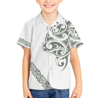 All White Maori Tribal Tattoo Personalised Family Matching Off Shoulder Short Dress and Hawaiian Shirt Moss Green Polynesian Style - Polynesian Pride