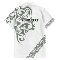 All White Maori Tribal Tattoo Personalised Family Matching Tank Maxi Dress and Hawaiian Shirt Moss Green Polynesian Style - Polynesian Pride
