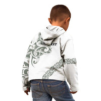 All White Maori Tribal Tattoo Personalised Kid Hoodie Moss Green Polynesian Style - Polynesian Pride
