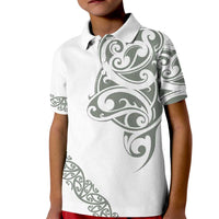 All White Maori Tribal Tattoo Personalised Kid Polo Shirt Moss Green Polynesian Style - Polynesian Pride