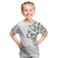 All White Maori Tribal Tattoo Personalised Kid T Shirt Moss Green Polynesian Style - Polynesian Pride