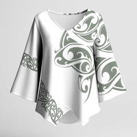 All White Maori Tribal Tattoo Personalised Kimono Sleeve Blouse Moss Green Polynesian Style - Polynesian Pride