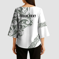 All White Maori Tribal Tattoo Personalised Kimono Sleeve Blouse Moss Green Polynesian Style - Polynesian Pride