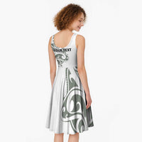 All White Maori Tribal Tattoo Personalised Midi Dress Moss Green Polynesian Style - Polynesian Pride
