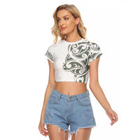 All White Maori Tribal Tattoo Personalised Raglan Cropped T Shirt Moss Green Polynesian Style - Polynesian Pride