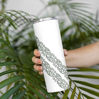 All White Maori Tribal Tattoo Personalised Skinny Tumbler Moss Green Polynesian Style - Polynesian Pride