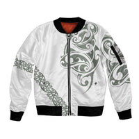 All White Maori Tribal Tattoo Personalised Sleeve Zip Bomber Jacket Moss Green Polynesian Style - Polynesian Pride