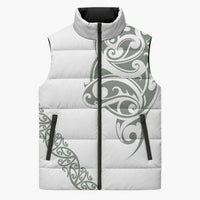 All White Maori Tribal Tattoo Personalised Sleeveless Puffer Jacket Moss Green Polynesian Style - Polynesian Pride