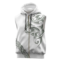 All White Maori Tribal Tattoo Personalised Sleeveless Zip Hoodie Moss Green Polynesian Style - Polynesian Pride