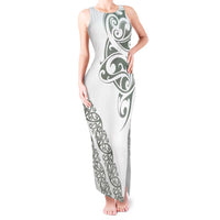 All White Maori Tribal Tattoo Personalised Tank Maxi Dress Moss Green Polynesian Style - Polynesian Pride