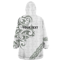 All White Maori Tribal Tattoo Personalised Wearable Blanket Hoodie Moss Green Polynesian Style - Polynesian Pride