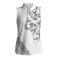 All White Maori Tribal Tattoo Personalised Women Sleeveless Polo Shirt Moss Green Polynesian Style - Polynesian Pride