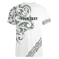 All White Maori Tribal Tattoo Personalised Women V-Neck T-Shirt Moss Green Polynesian Style - Polynesian Pride