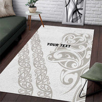 All White Maori Tribal Tattoo Personalised Area Rug Stone Gray Polynesian Style - Polynesian Pride