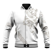 All White Maori Tribal Tattoo Personalised Baseball Jacket Stone Gray Polynesian Style - Polynesian Pride