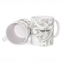 All White Maori Tribal Tattoo Personalised Ceramic Mug Stone Gray Polynesian Style - Polynesian Pride