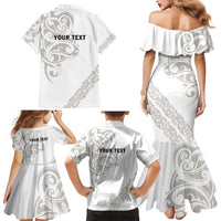 All White Maori Tribal Tattoo Personalised Family Matching Mermaid Dress and Hawaiian Shirt Stone Gray Polynesian Style - Polynesian Pride