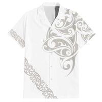 All White Maori Tribal Tattoo Personalised Family Matching Off The Shoulder Long Sleeve Dress and Hawaiian Shirt Stone Gray Polynesian Style - Polynesian Pride