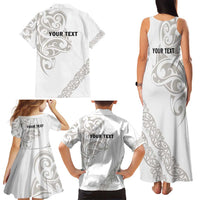 All White Maori Tribal Tattoo Personalised Family Matching Tank Maxi Dress and Hawaiian Shirt Stone Gray Polynesian Style - Polynesian Pride
