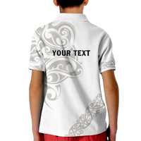 All White Maori Tribal Tattoo Personalised Kid Polo Shirt Stone Gray Polynesian Style - Polynesian Pride