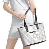 All White Maori Tribal Tattoo Personalised Leather Tote Bag Stone Gray Polynesian Style - Polynesian Pride